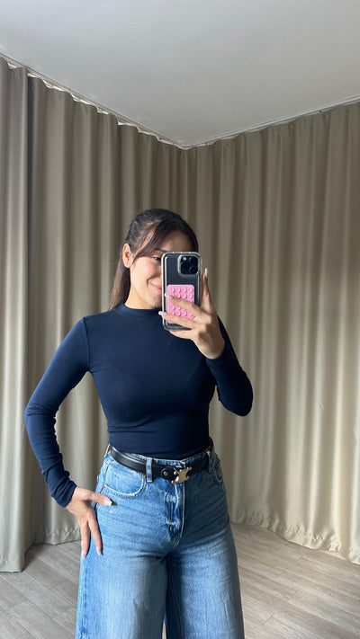 Oys Modal Kumaş Parmak Geçmeli Body lacivert