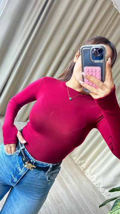 Oys Modal Kumaş Parmak Geçmeli Body bordo