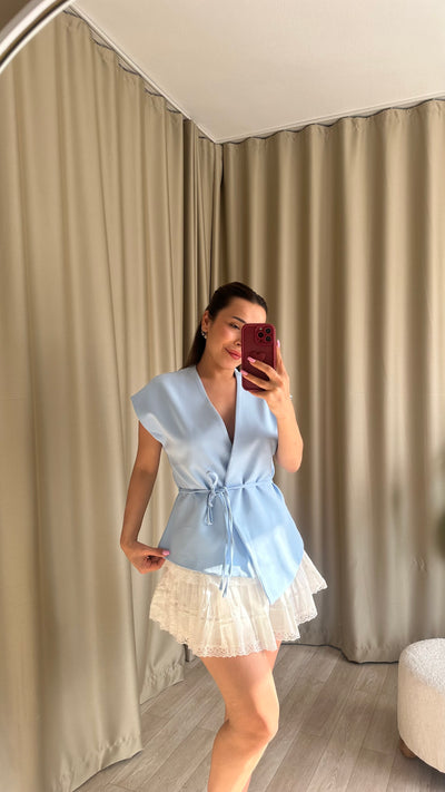BEBE mavisi BELDEN İP KUŞAKLI YELEĞİMİZ