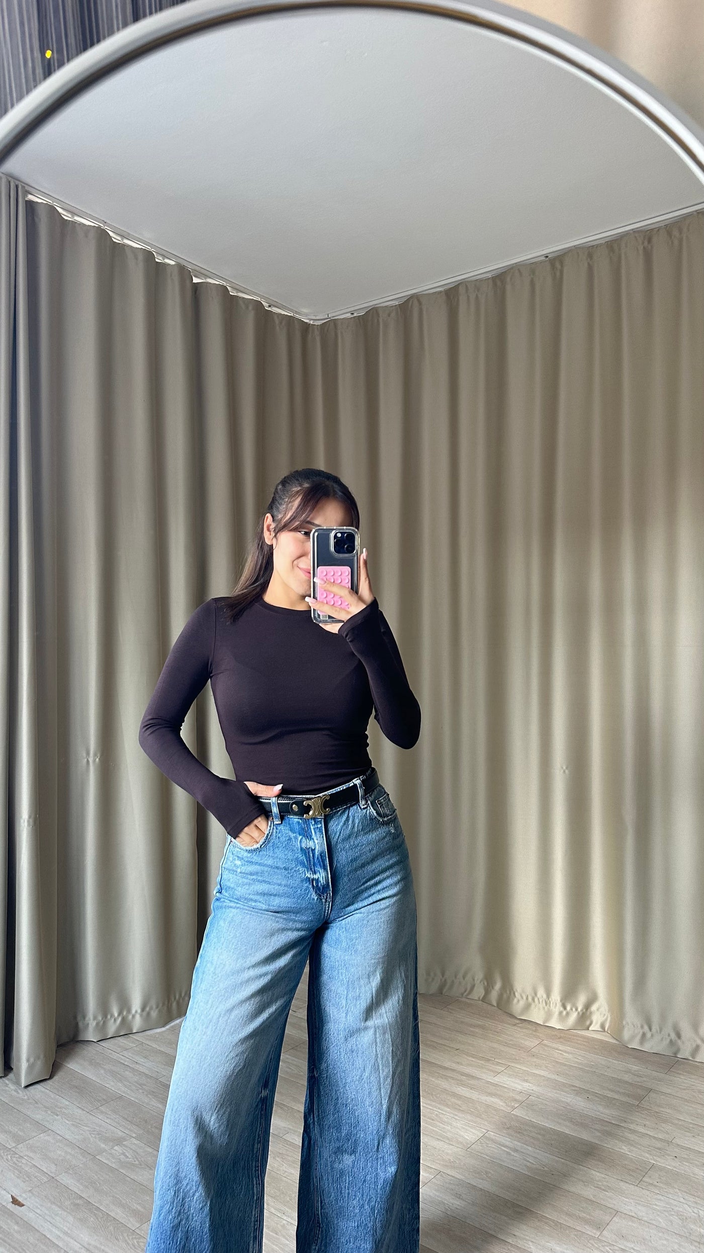 Oys Modal Kumaş Parmak Geçmeli Body acı kahve