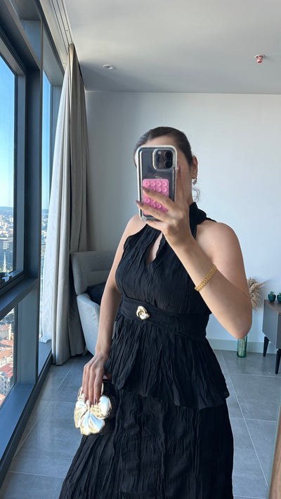 Halter yaka siyah elbise görünümlü takım