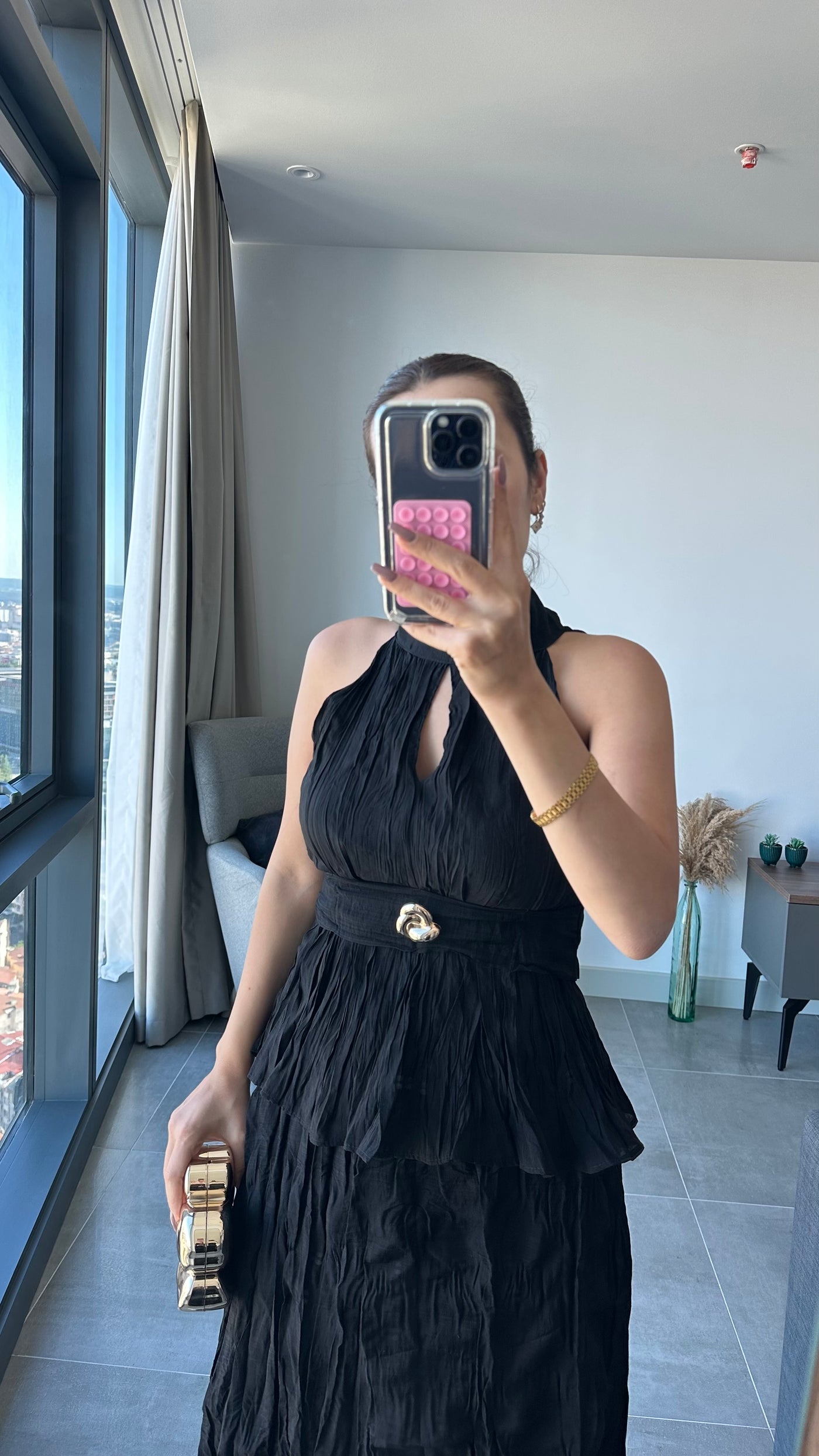Halter yaka siyah elbise görünümlü takım