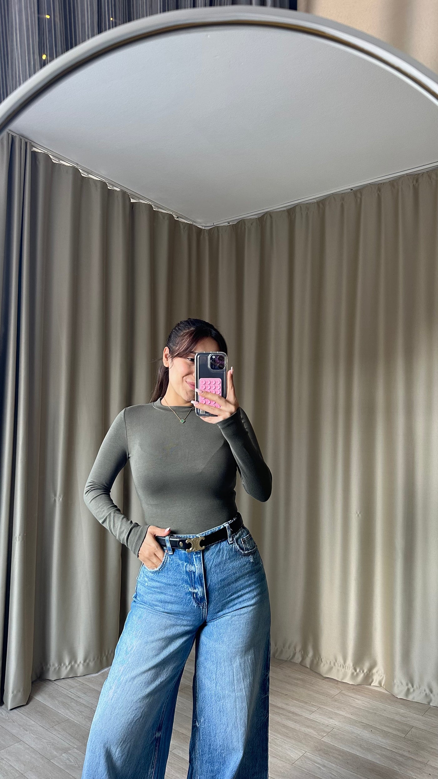 Oys Modal Kumaş Parmak Geçmeli Body haki