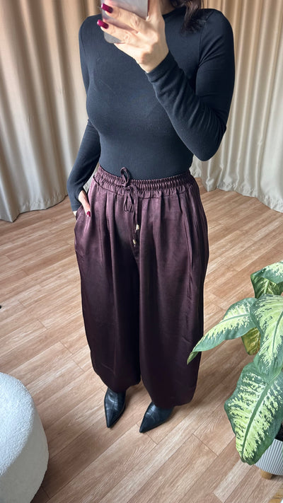 Bomber şalvar Mürdüm saten pantolon