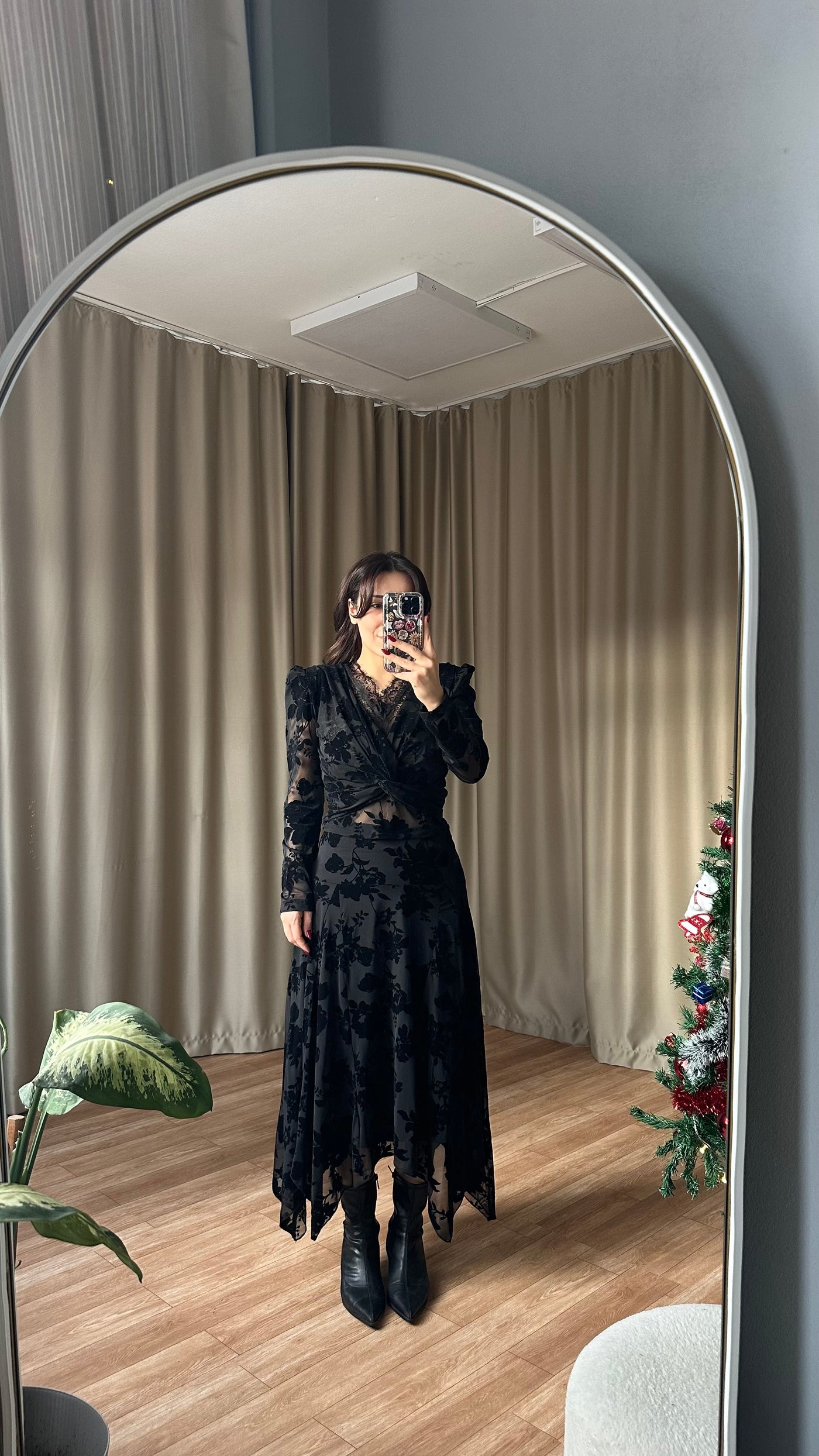 KADİFE BASKILI ASİMETRİK ETEK