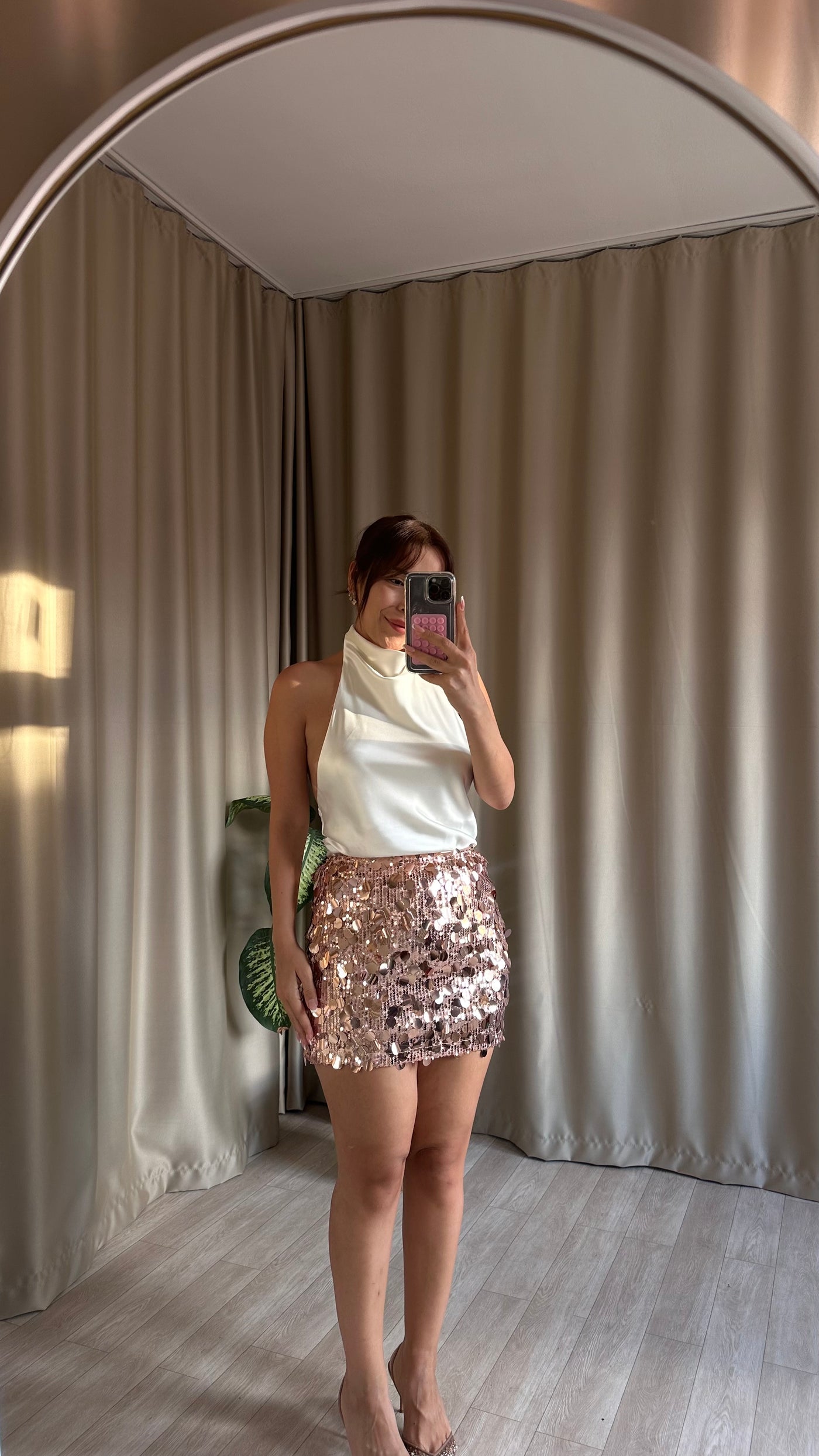 Rose Gold Payetli Mini Etek ( Ön sipariş )