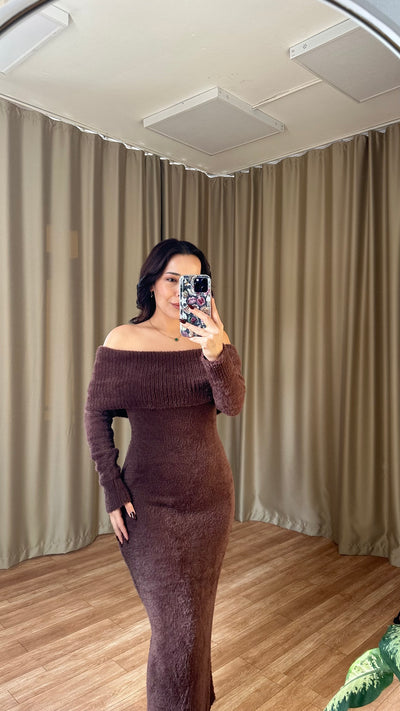 MADONNA YAKA kahve SAKALLI TRİKO ELBİSE - ön sipariş ‼️