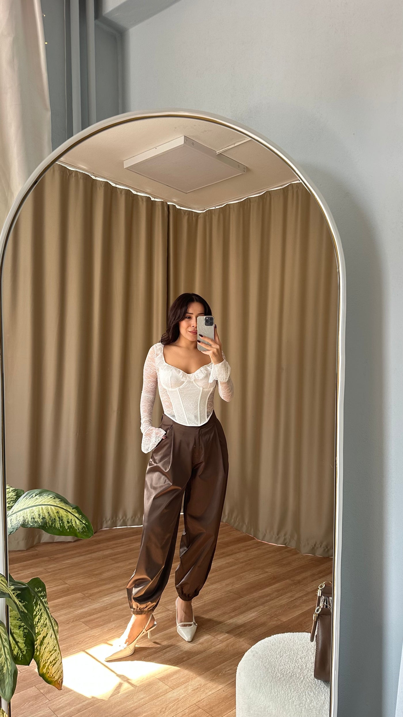 Kahve Saten şalvar pantolon