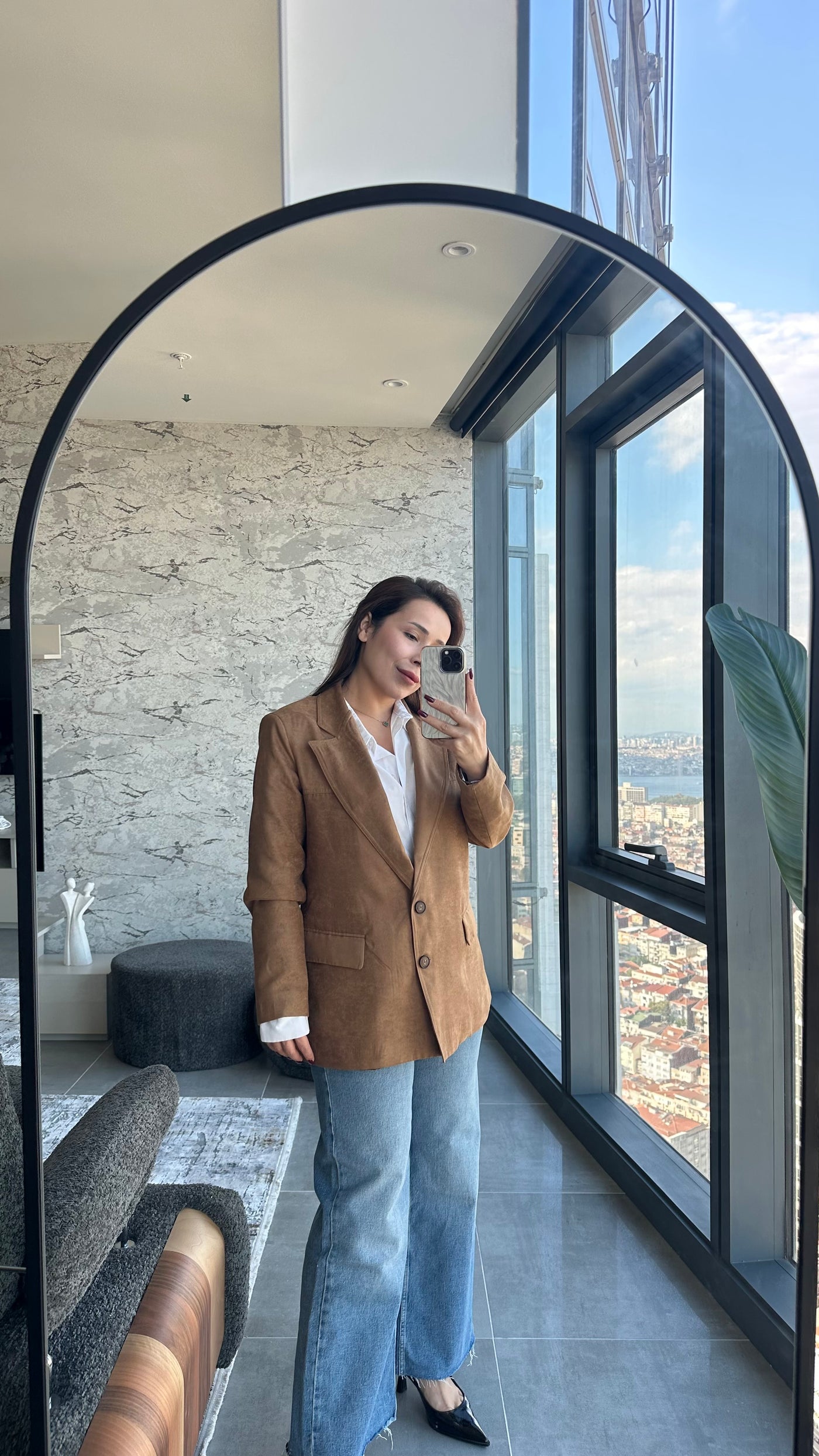 Camel Süet Blazer Ceket