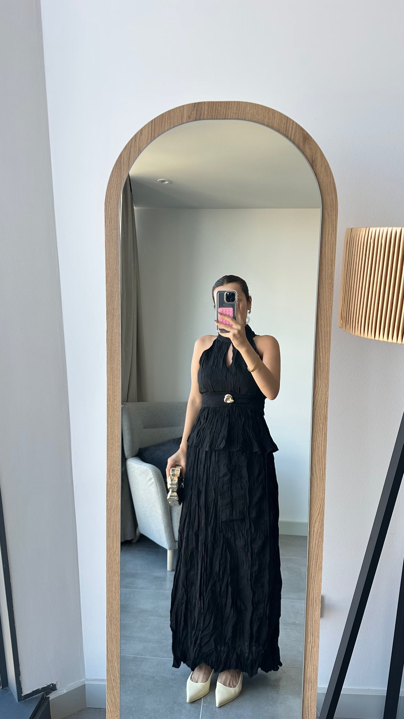 Halter yaka siyah elbise görünümlü takım