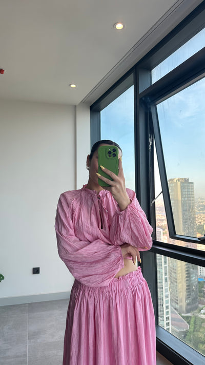 Pembe Kırışık Takım ( Tükenen Stok için bizlere yazınız :)