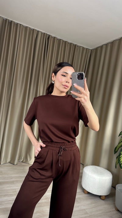 OYSHO KUMAŞ Kahve YARIM KOLLU MODAL TAKIM