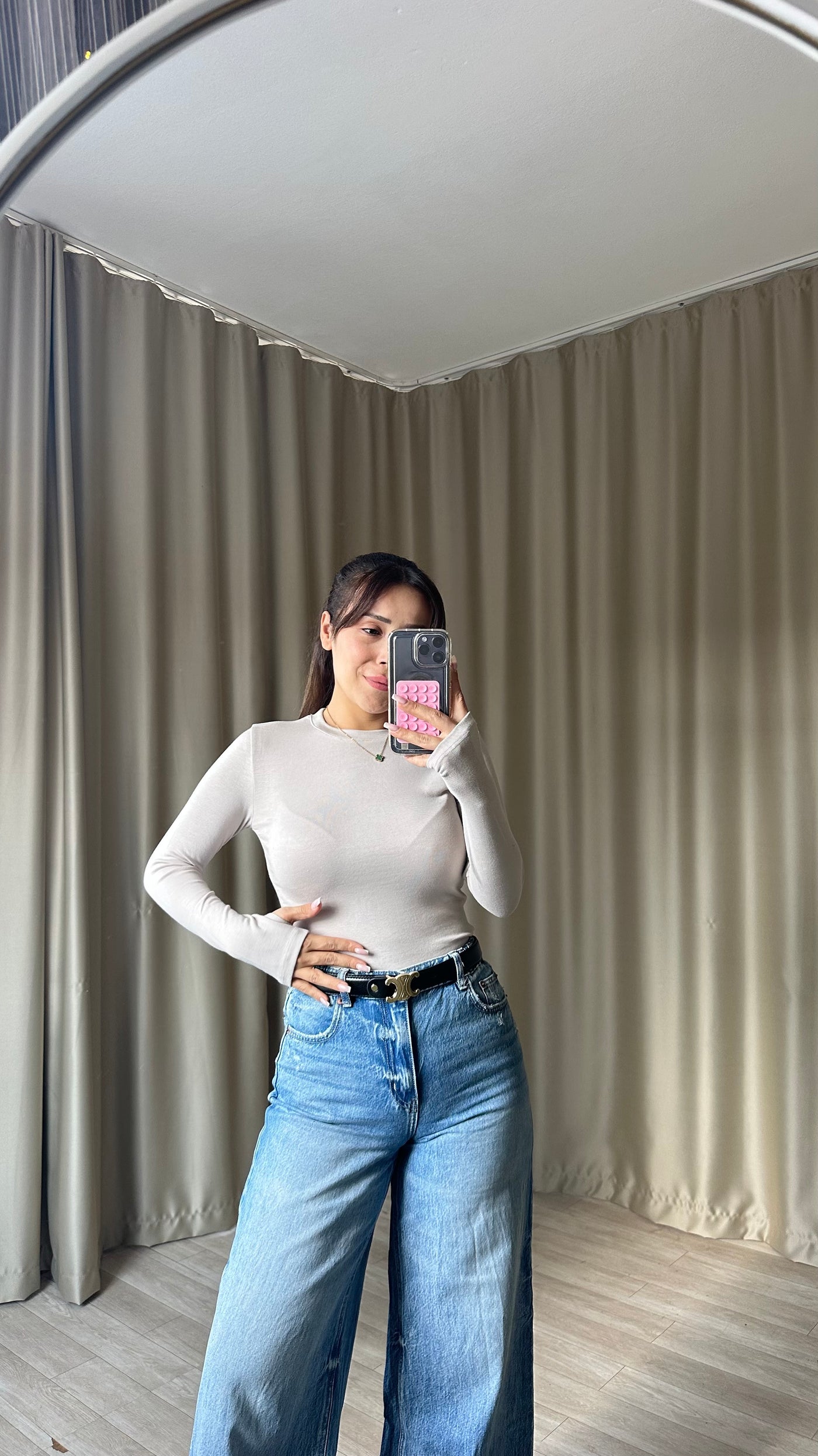 Oys Modal Kumaş Parmak Geçmeli Body krem