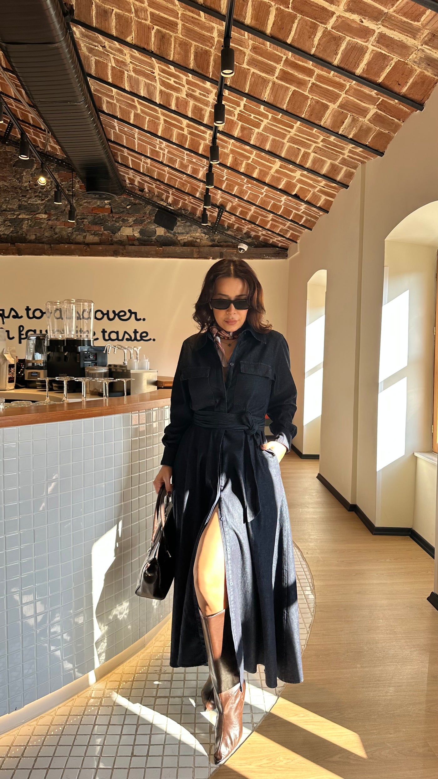 Maxi boy Düğmeli Denim elbise