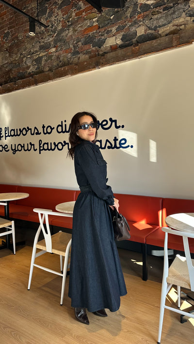 Maxi boy Düğmeli Denim elbise