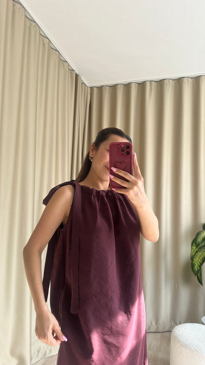 Boydan bağlamalı bordo modal elbise