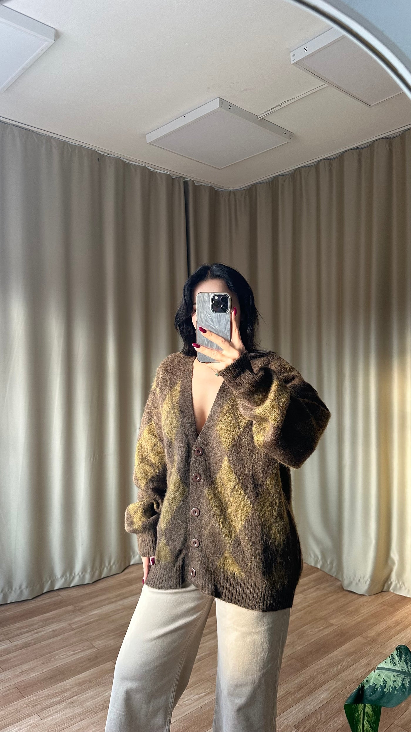 Kahve Baklava Desen Sakallı Salaş Hırka