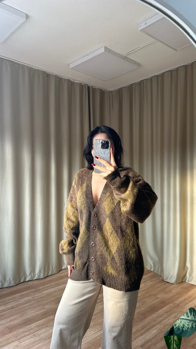 Kahve Baklava Desen Sakallı Salaş Hırka