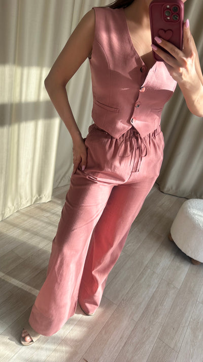 Gül kurusu keten Takım