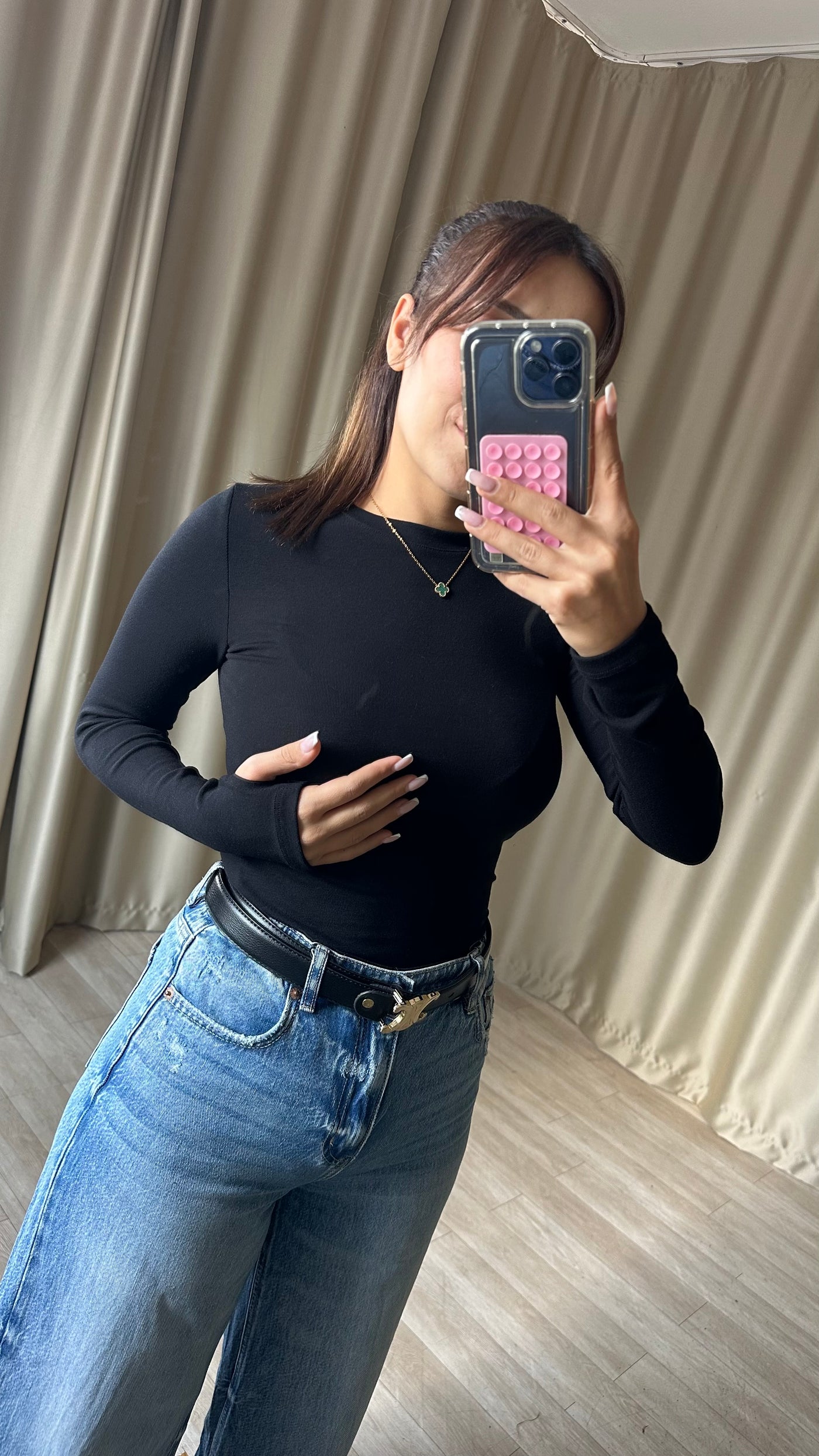 Oys Modal Kumaş Parmak Geçmeli Body siyah