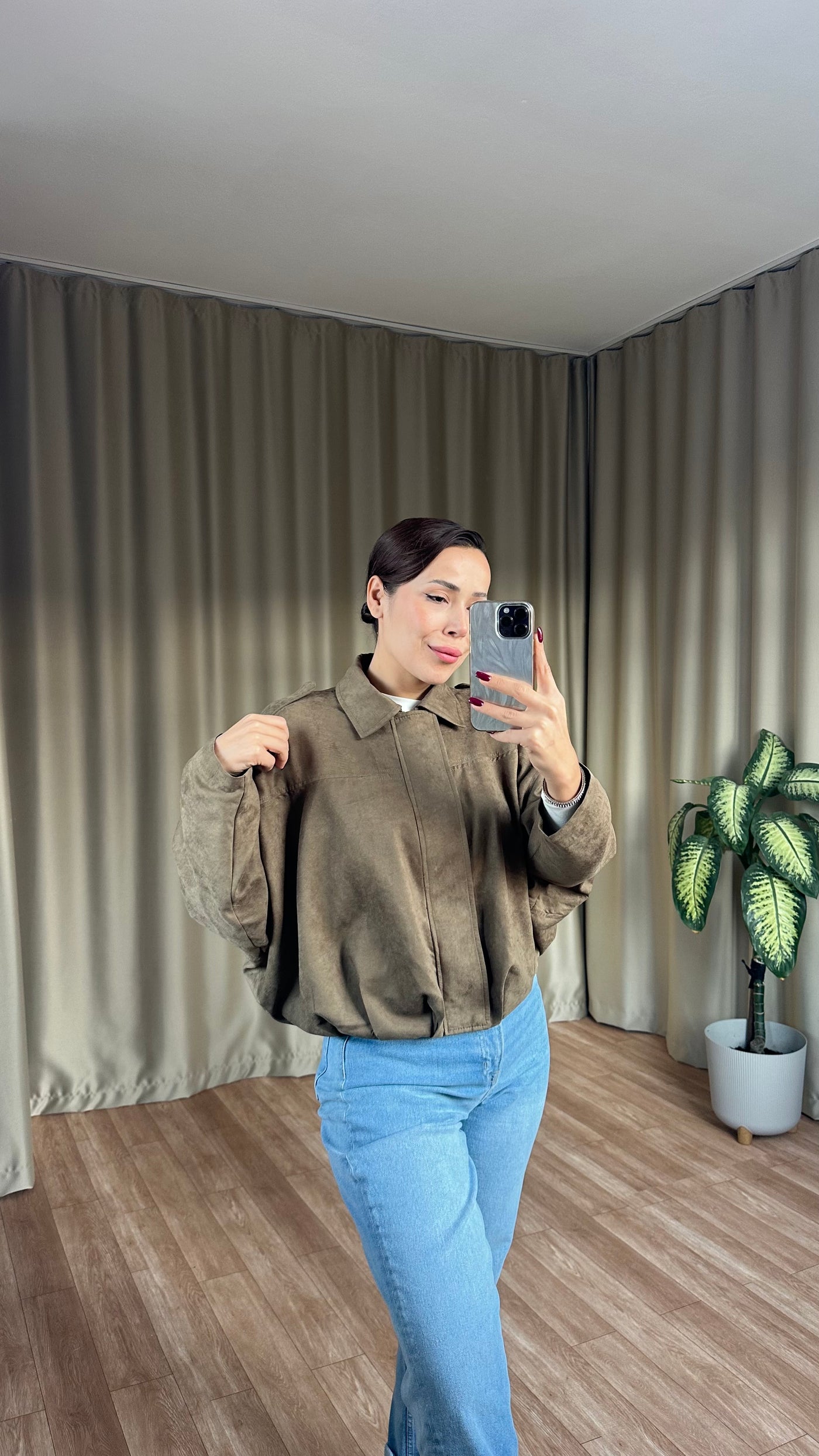 Haki süet bomber ceket