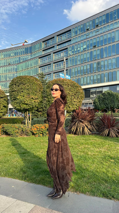 Dantel detaylı kadife baskılı takım