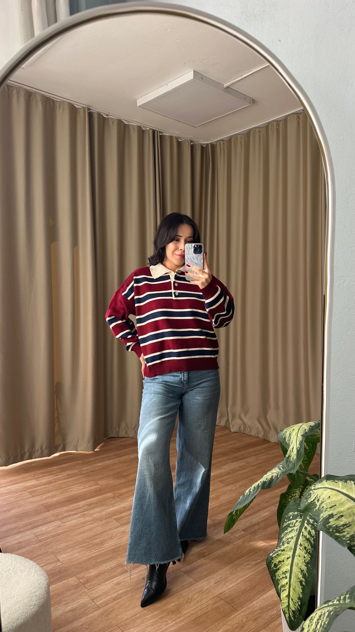 Bordo çizgili kazak