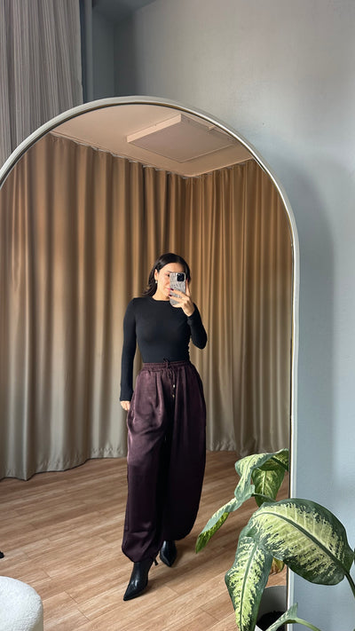 Bomber şalvar Mürdüm saten pantolon