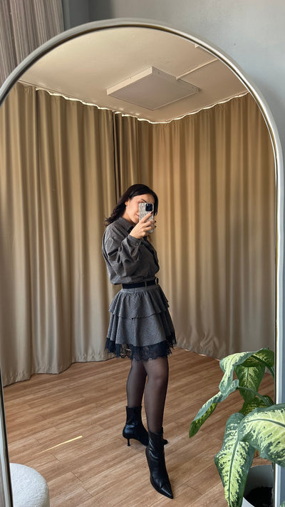 Dantel detaylı ekose takım