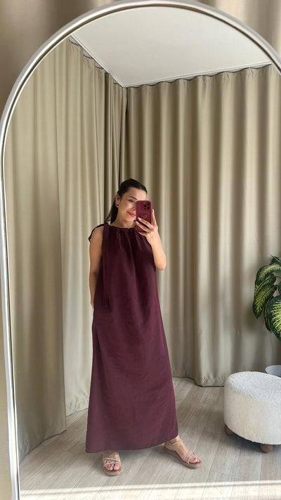 Boydan bağlamalı bordo modal elbise