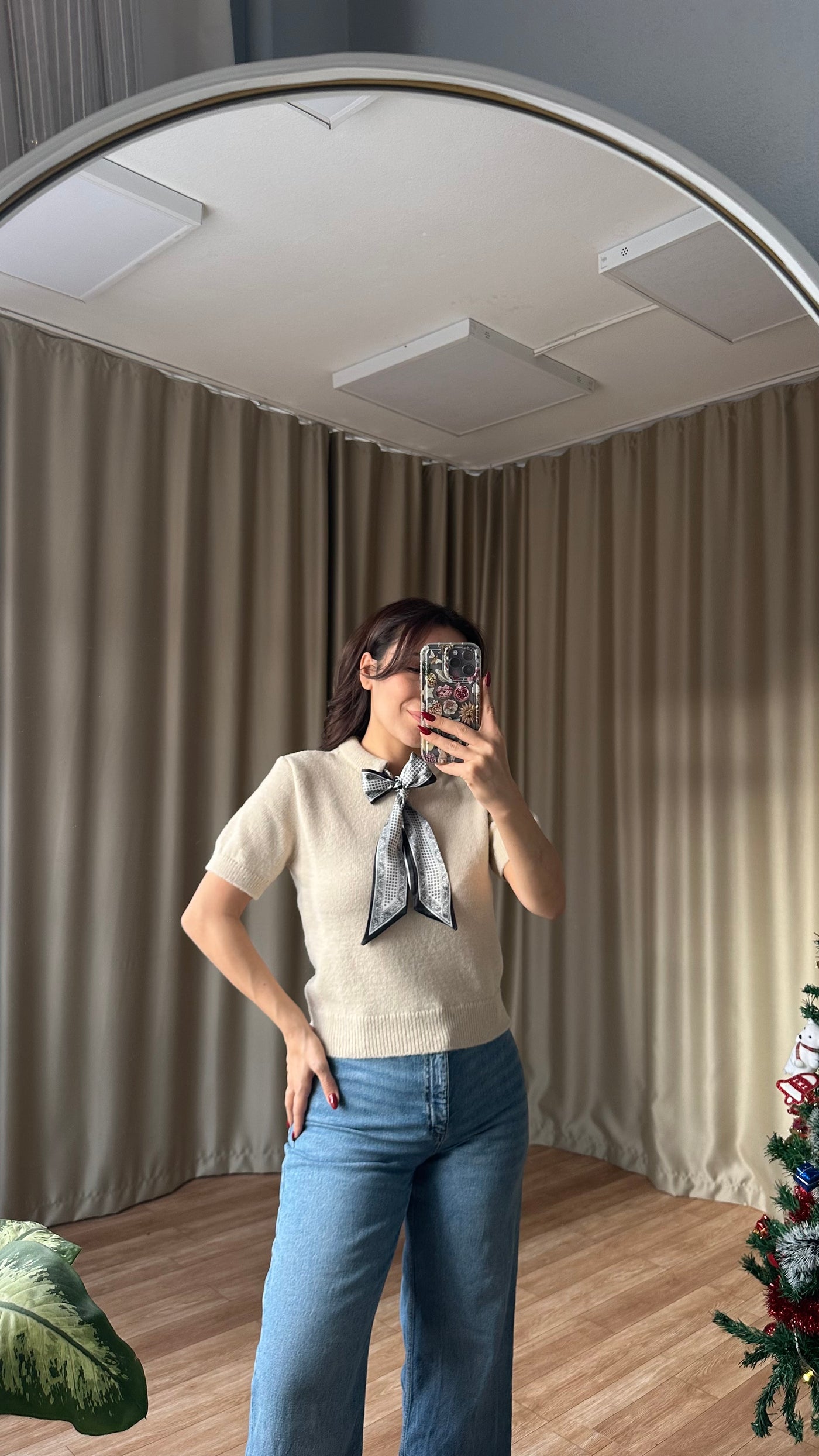 Fularlı triko kazak