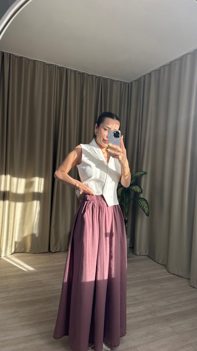 Gül kurusu Beli Lastikli Modal etek