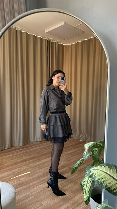 Dantel detaylı ekose takım