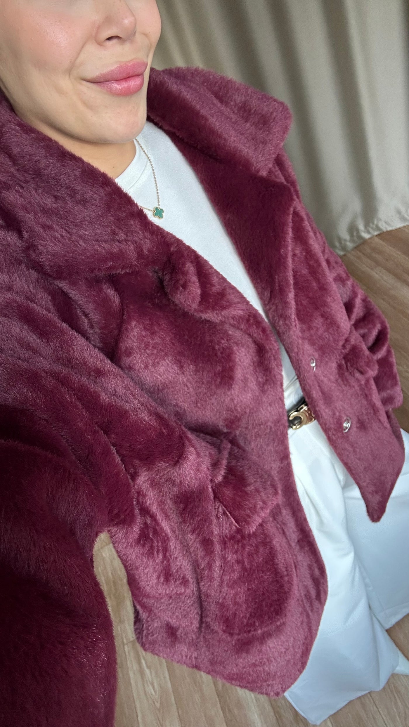 Bordo peluş kürk