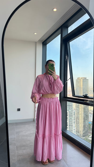 Pembe Kırışık Takım ( Tükenen Stok için bizlere yazınız :)