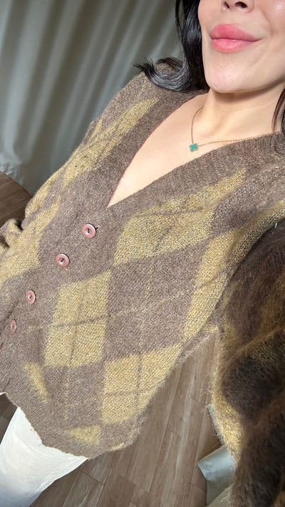 Kahve Baklava Desen Sakallı Salaş Hırka