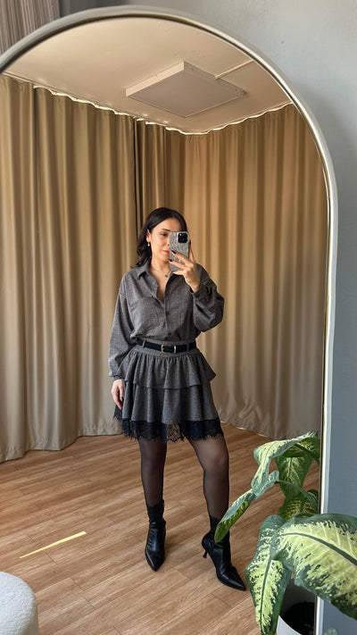 Dantel detaylı ekose takım