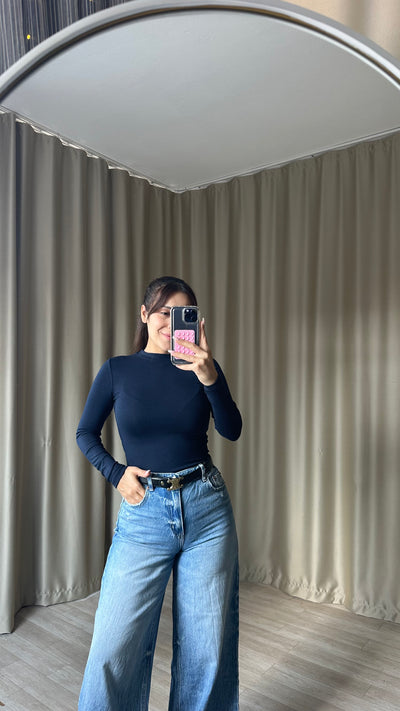 Oys Modal Kumaş Parmak Geçmeli Body lacivert