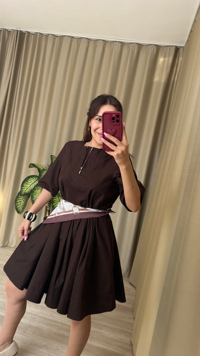 Kahve Volanlı Elbise