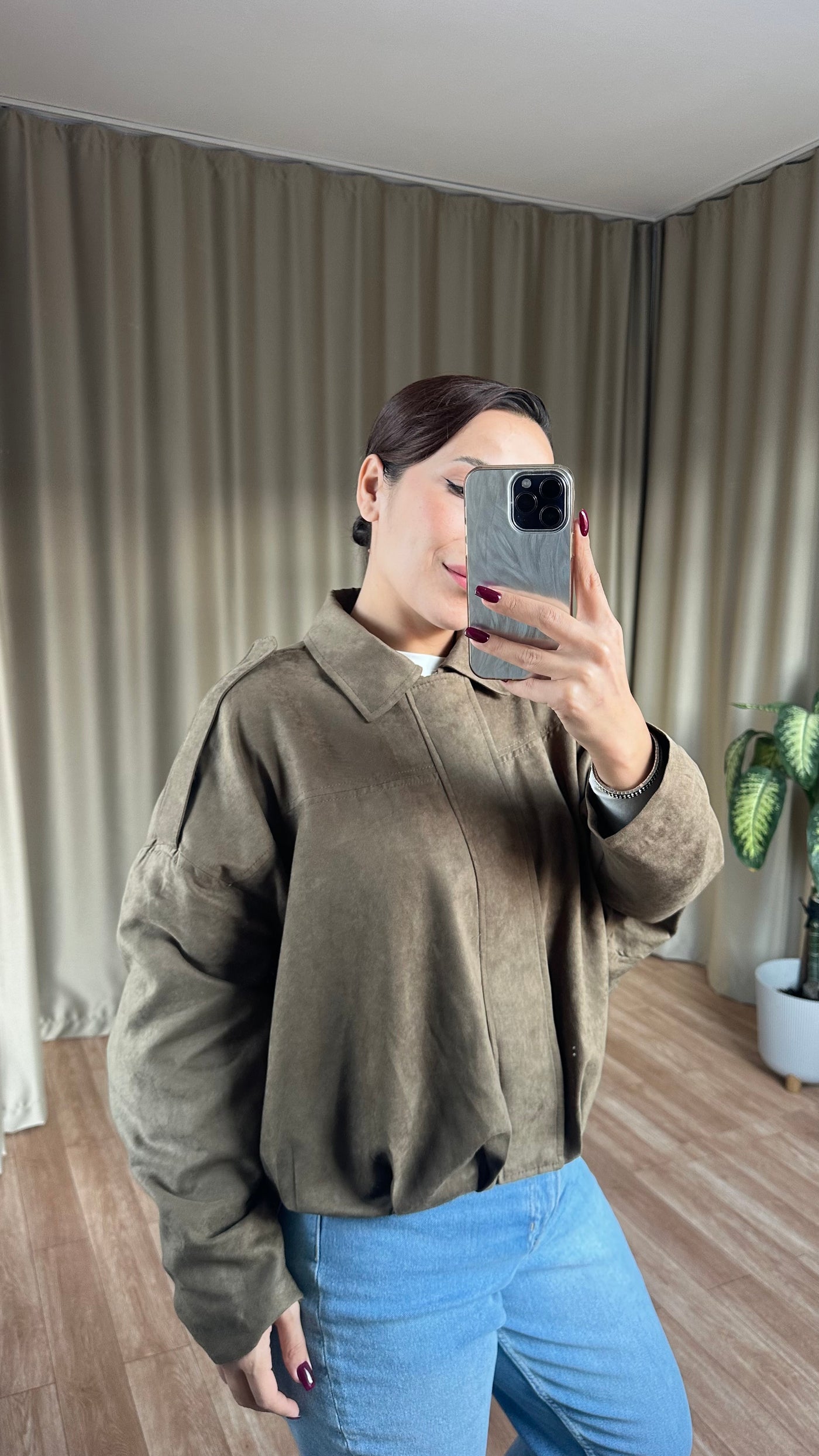 Haki süet bomber ceket