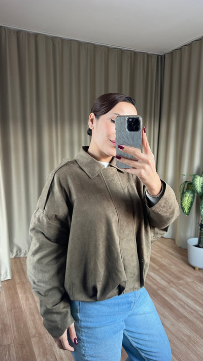 Haki süet bomber ceket